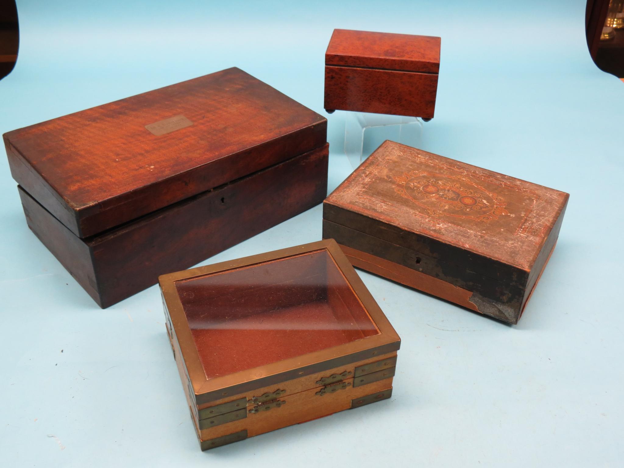 Appraisal: A Victorian walnut writing box in a burr yew box