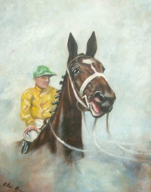 Appraisal: European school mid th century- Horse and jockey oil on