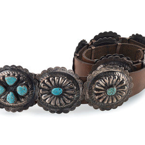 Appraisal: Navajo Silver and Kingman Turquoise Concha Belt third quarter th