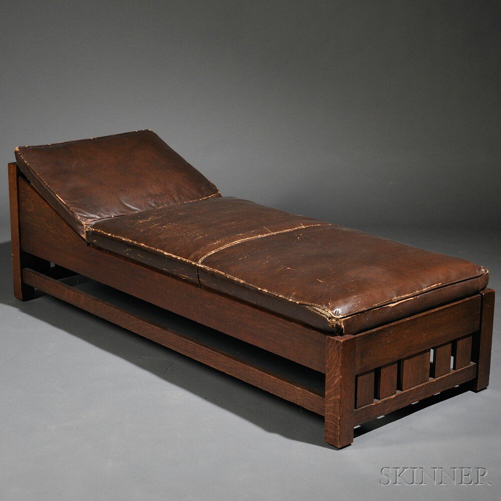 Appraisal: L J G Stickley Daybed Oak leather Model no Fayetteville