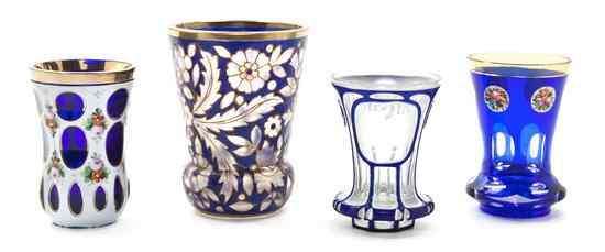 Appraisal: A Collection of Four Bohemian Glass Articles comprising three beakers