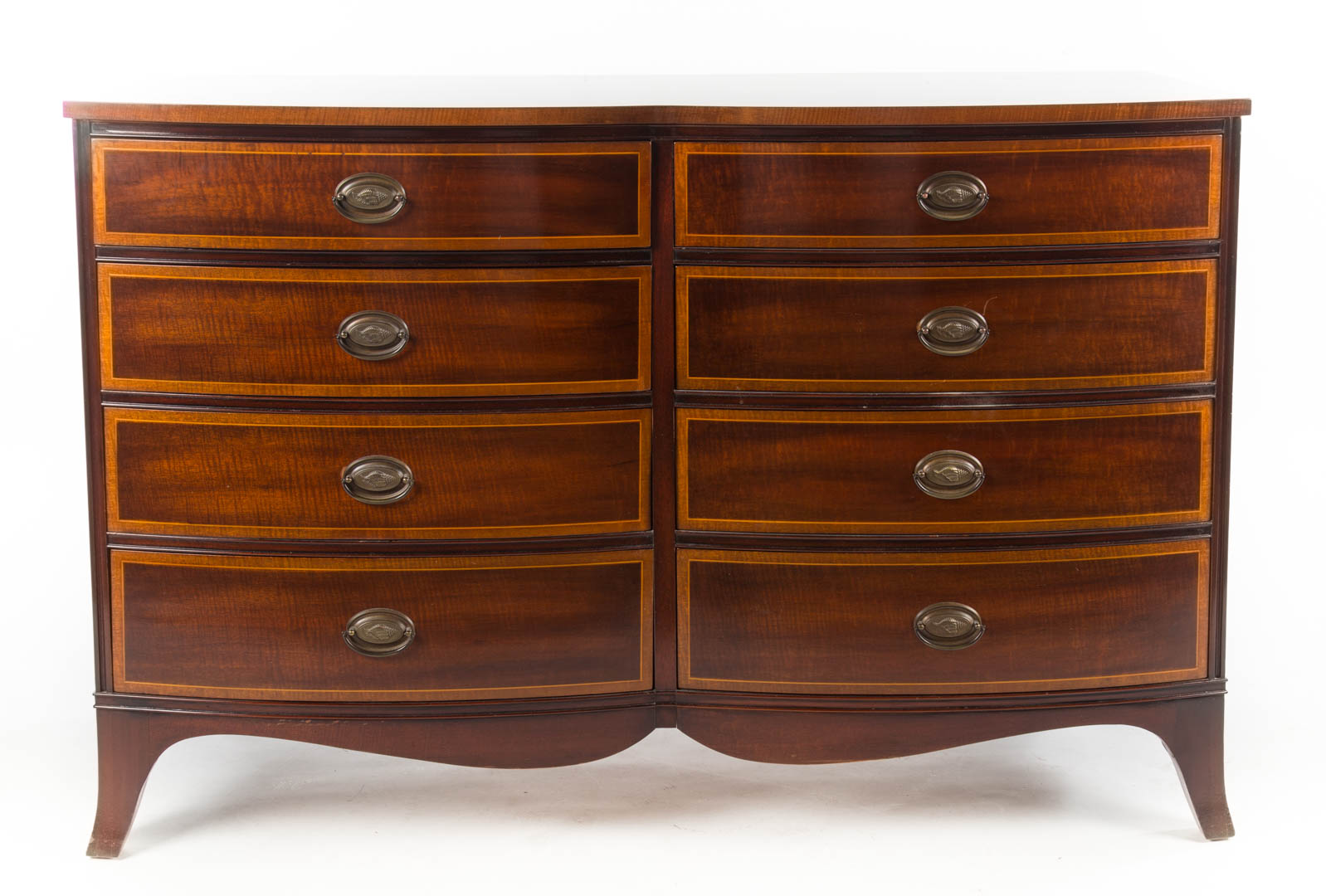 Appraisal: Federal style inlaid mahogany double dresser Drexel double bowed front