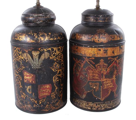 Appraisal: Parnall Sons decorated tea canisters converted to lamps th century