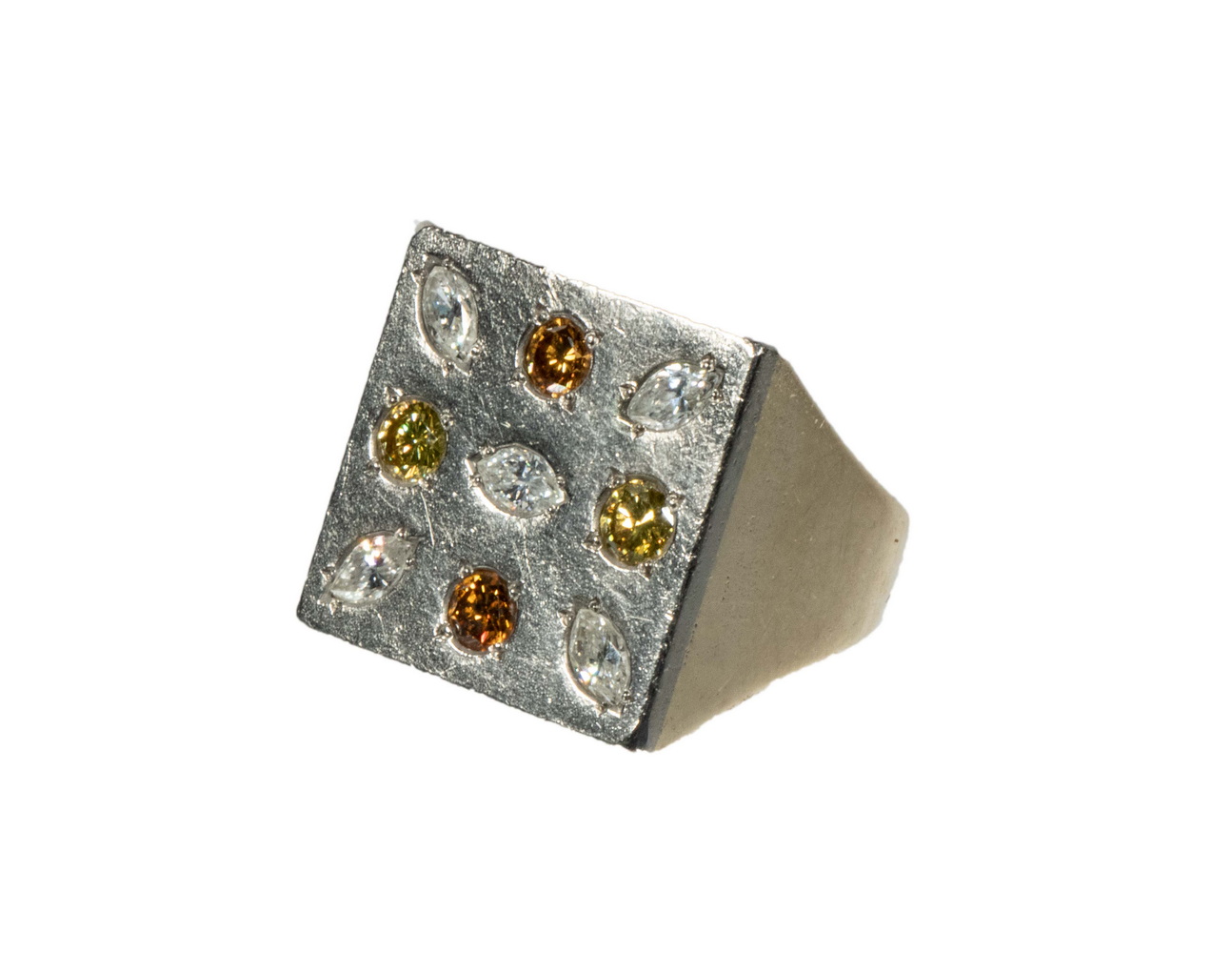 Appraisal: LADIES PLATINUM AND K YELLOW GOLD RING Classic square flat