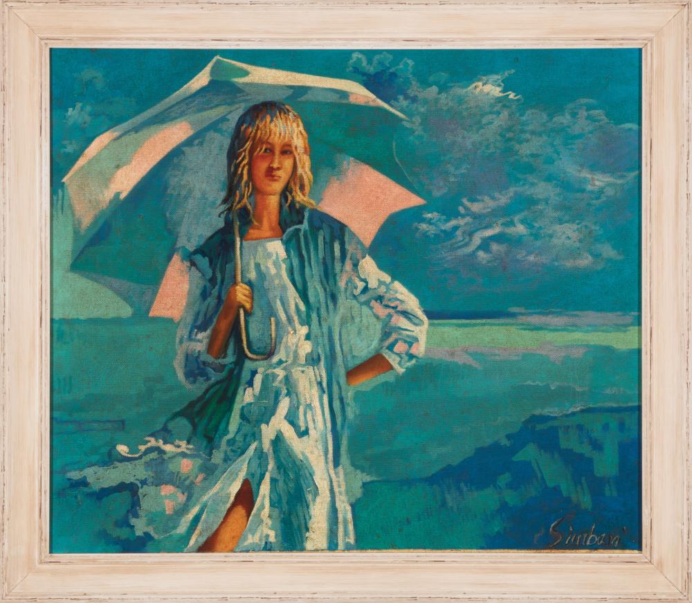 Appraisal: Nicola Simbari Italian - Young Woman with Umbrella oil on