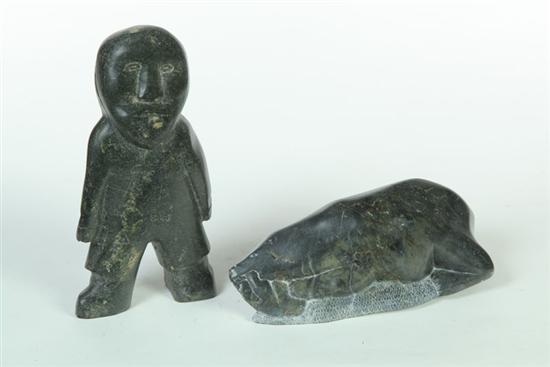 Appraisal: TWO INUIT CARVINGS Canada mid th century hardstone Grey-green stone