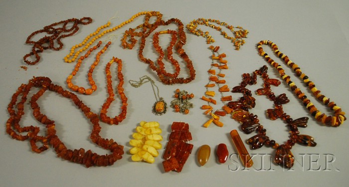 Appraisal: Large Group of Amber Jewelry including necklaces bracelets brooches and