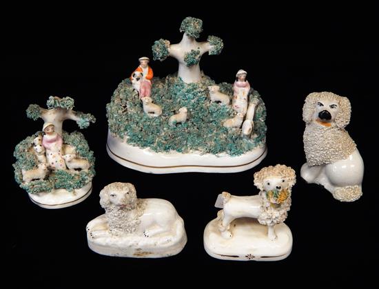 Appraisal: th C Staffordshire animal figural groups and figurines five pieces