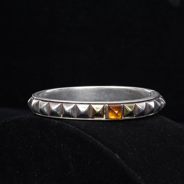 Appraisal: Lagos Caviar Sterling Silver and K Gold Bangle Bracelet with