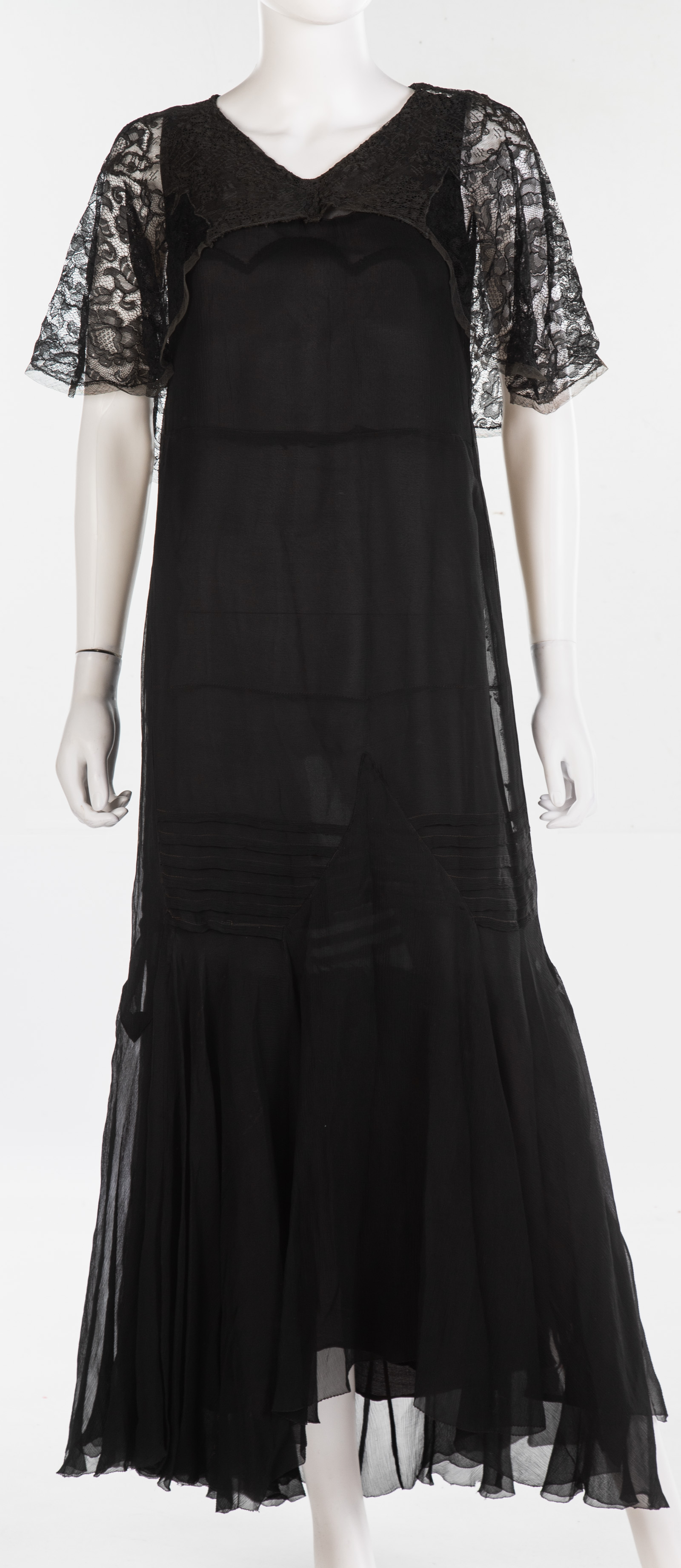 Appraisal: BLACK SILK CHIFFON AND LACE EVENING DRESS s