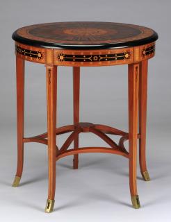 Appraisal: Biedermeier style marquetry table h Biedermeier style marquetry inlaid occasional