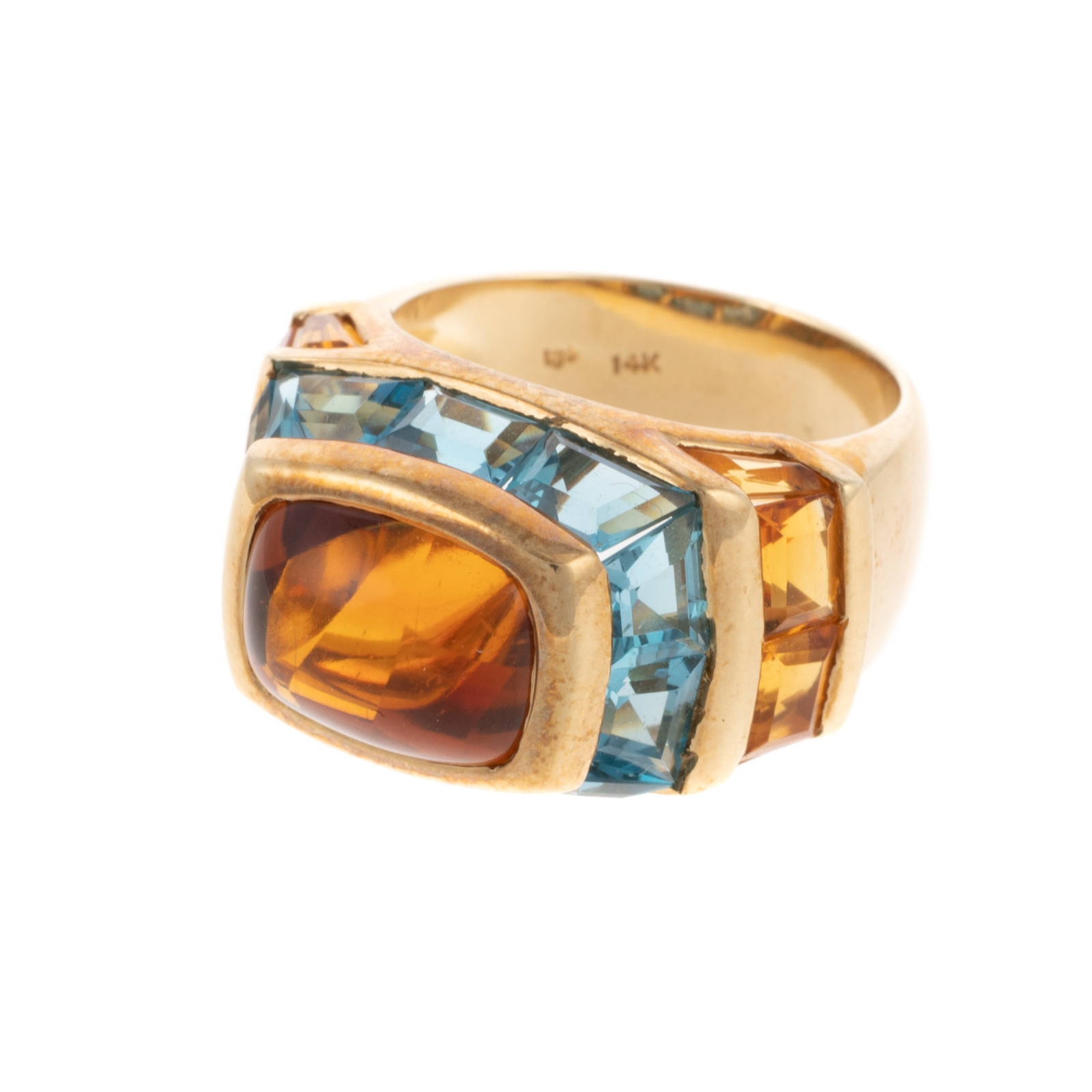 Appraisal: A CITRINE BLUE TOPAZ PYRAMIDAL RING IN K K yellow