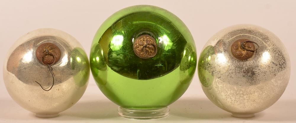 Appraisal: Antique Blown Glass Ball Form German Kugels Three Antique Blown