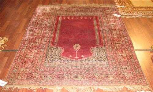 Appraisal: KAYSERI silk antique Red mihrab with light green spandrels wide