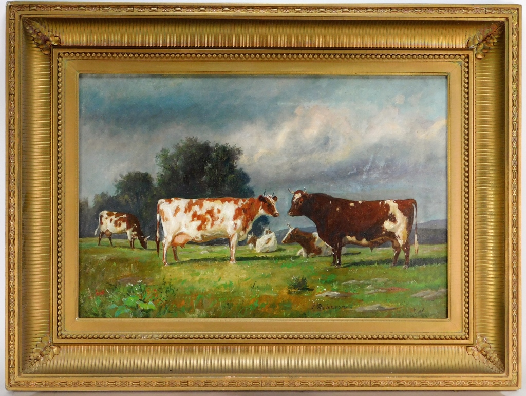 Appraisal: THOMAS HARRIS ROBINSON GRAZING COWS O C PAINTING Rhode Island