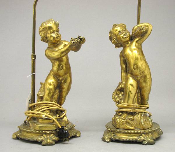 Appraisal: Three pairs of porcelain or giltwood figural table lamps first