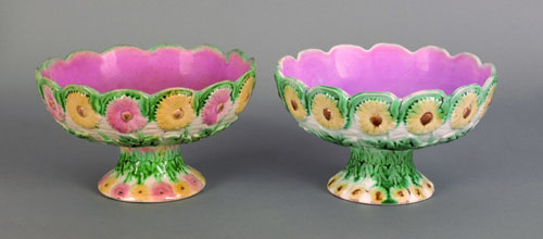 Appraisal: Two majolica daisy compotes h dia