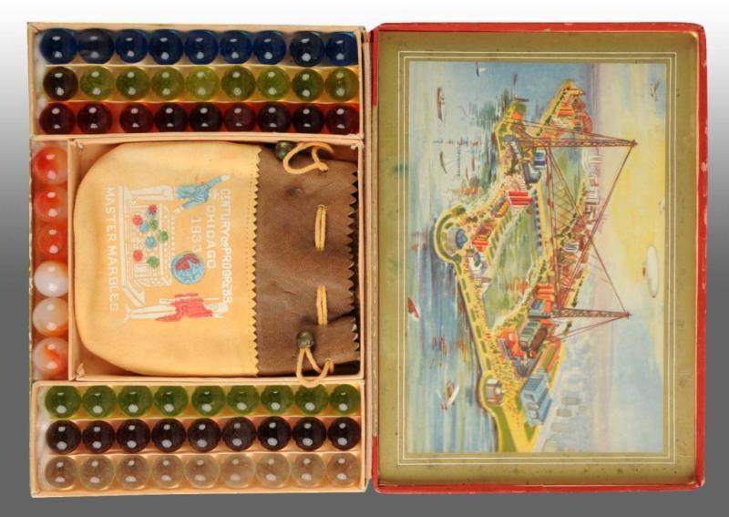 Appraisal: Master Worlds Fair Marble Box Set Description Master marbles college