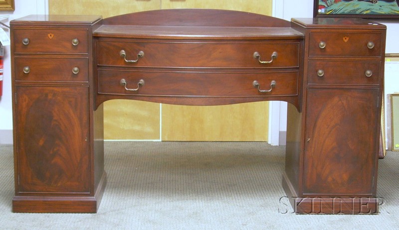 Appraisal: Late Federal-style Mahogany Swell-front Double-pedestal Sideboard ht wd dp in