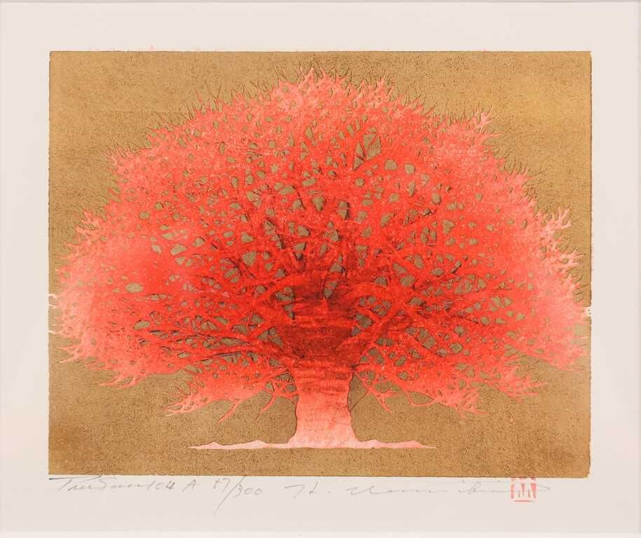 Appraisal: HAJIME NAMIKI TREE SCENE -A WOODBLOCK PRINTHajime Namiki Japanese b