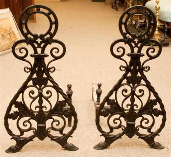 Appraisal: Pair of Victorian style painted cast iron andirons Estimate -