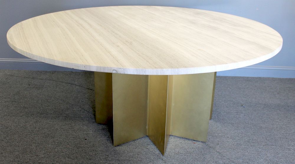 Appraisal: Impressive Stone Top Table With Star Form Brass Clad Base