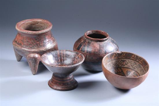 Appraisal: FOUR PRE-COLUMBIAN POTTERY VESSELS circa - A D Of various