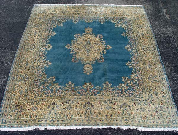 Appraisal: HAND TIED LIGHT BLUE KERMAN CARPET Approx ' '' x