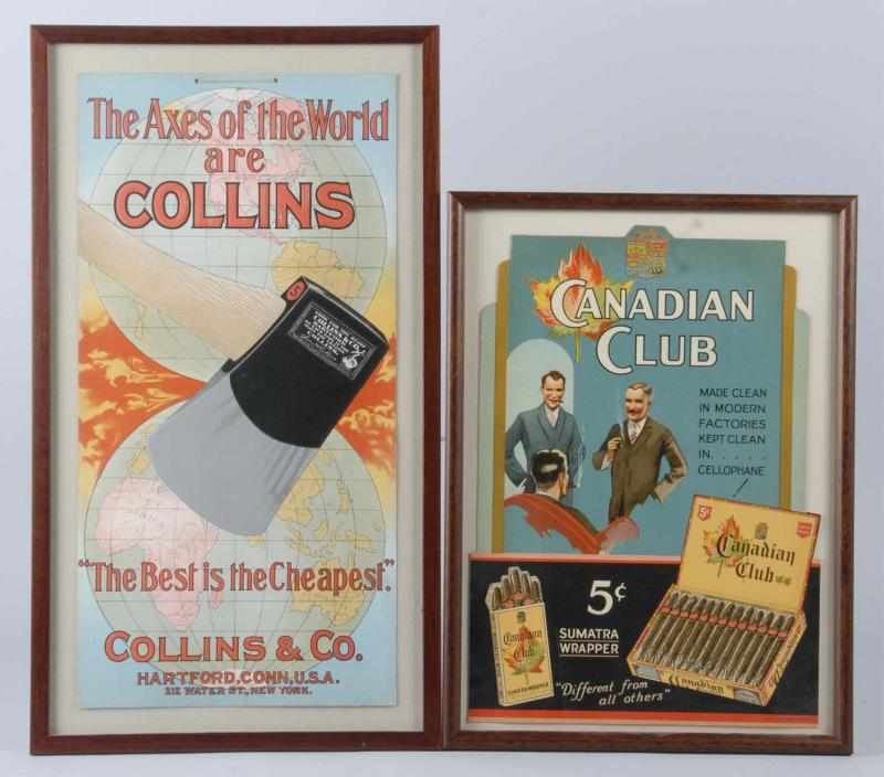 Appraisal: Lot of Advertising Posters Description Hanging cardboard sign advertising Collins