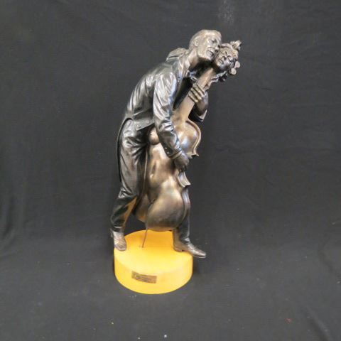 Appraisal: Ari Harpaz Bronze Lovers Self-Portrait man hugging a cello imagning