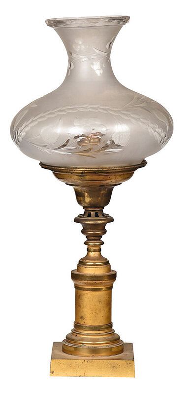 Appraisal: Classical Gilt Bronze and Frosted Glass Oil Lamp American Continental