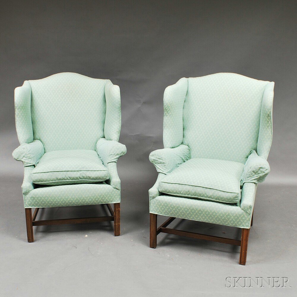 Appraisal: Pair of Chippendale-style Mahogany Wing Chairs the arched cresting and