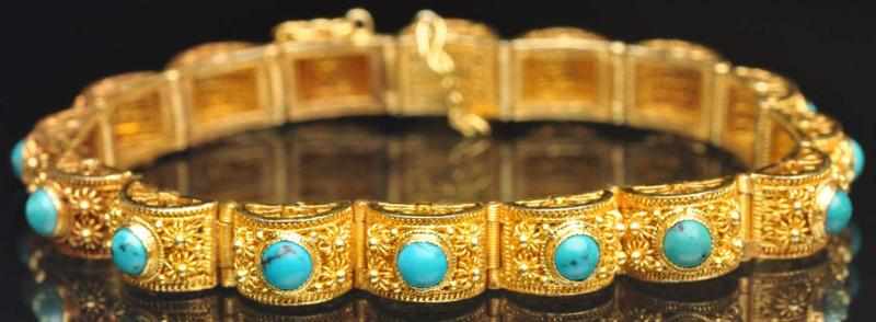 Appraisal: K Y Gold Bracelet with Turquoise Stones Weight grams dwt