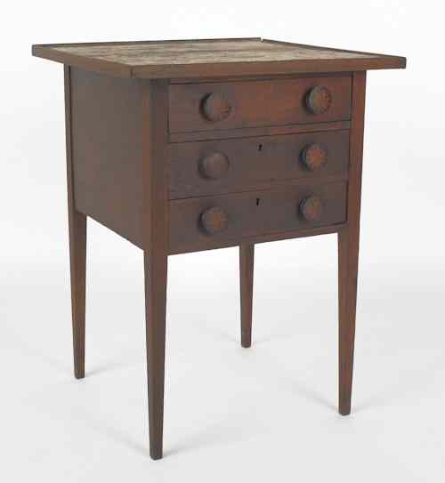 Appraisal: Pennsylvania walnut three-drawer work table th c h w