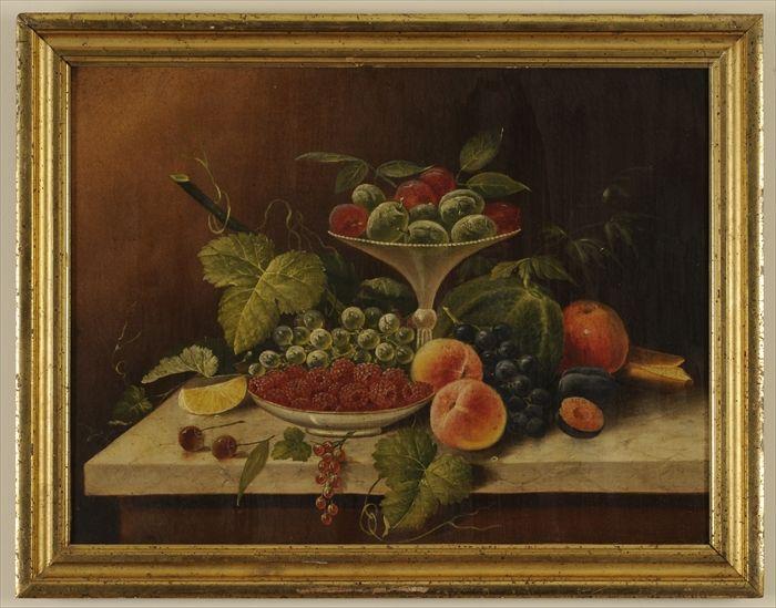 Appraisal: AMERICAN SCHOOL STILL LIFE WITH FRUIT ON A MARBLE-TOP TABLE