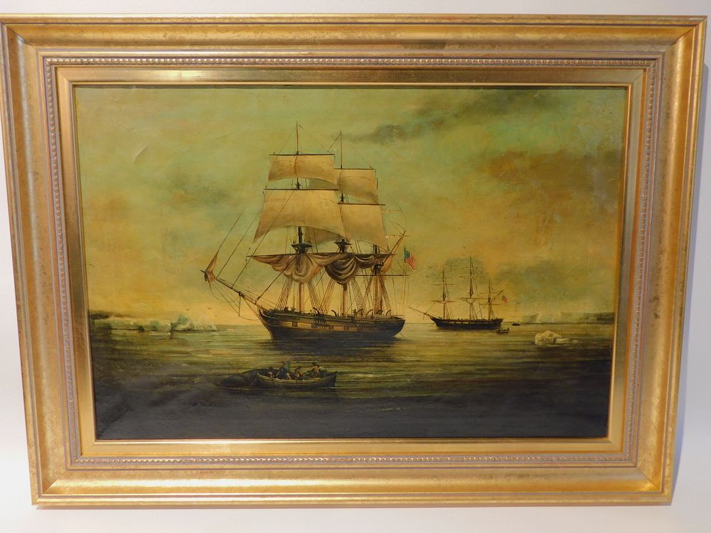 Appraisal: AMERICAN ARCTIC WHALING SCENE PAINTING th century American School oil