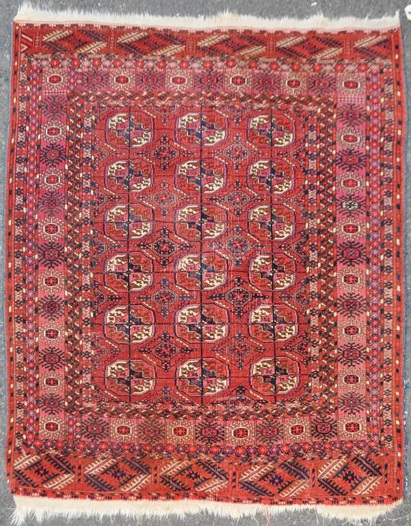 Appraisal: Turkoman Rug approximately ' high ' wide Wear losses All