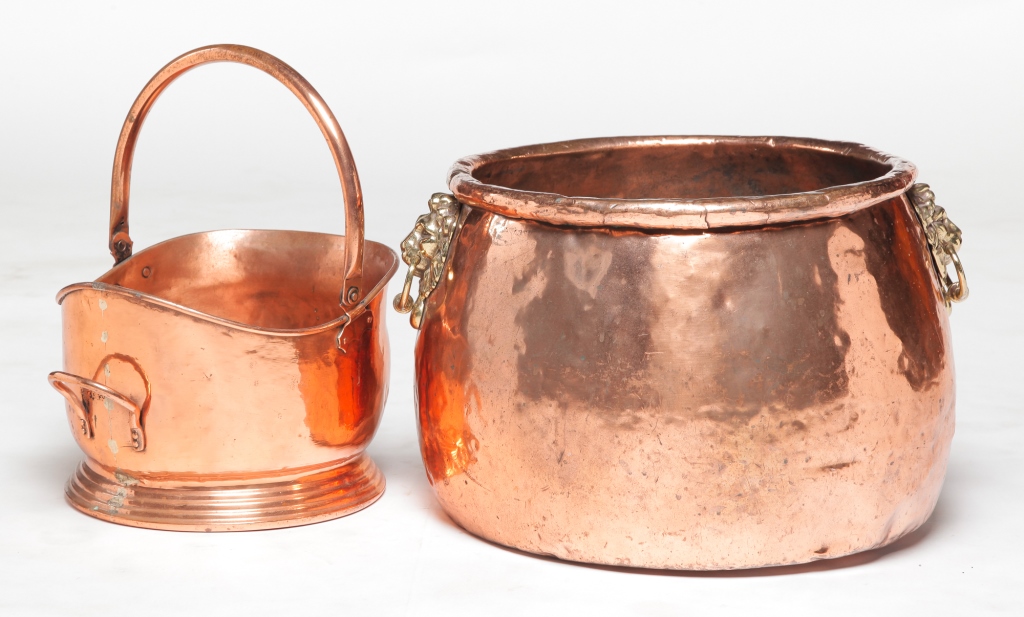 Appraisal: ENGLISH COPPER CAULDRON AND COAL SCUTTLE Second half century Scuttle