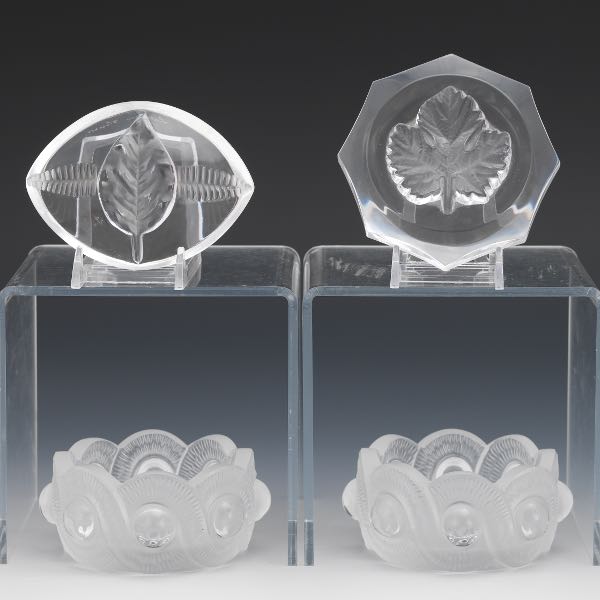 Appraisal: COLLECTION OF FOUR LALIQUE TABLE ARTICLES Including Serpentine Gao ashtrays