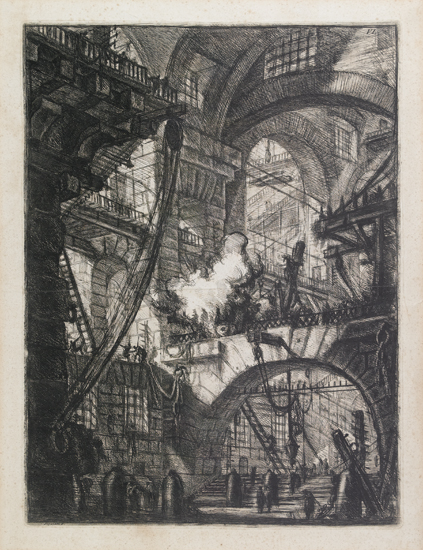 Appraisal: GIOVANNI B PIRANESI Perspective of Arches with a Smoking Fire