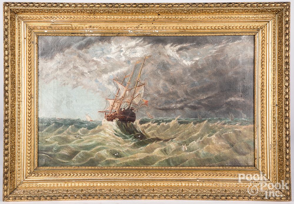 Appraisal: Oil on canvas seascape th c Oil on canvas seascape