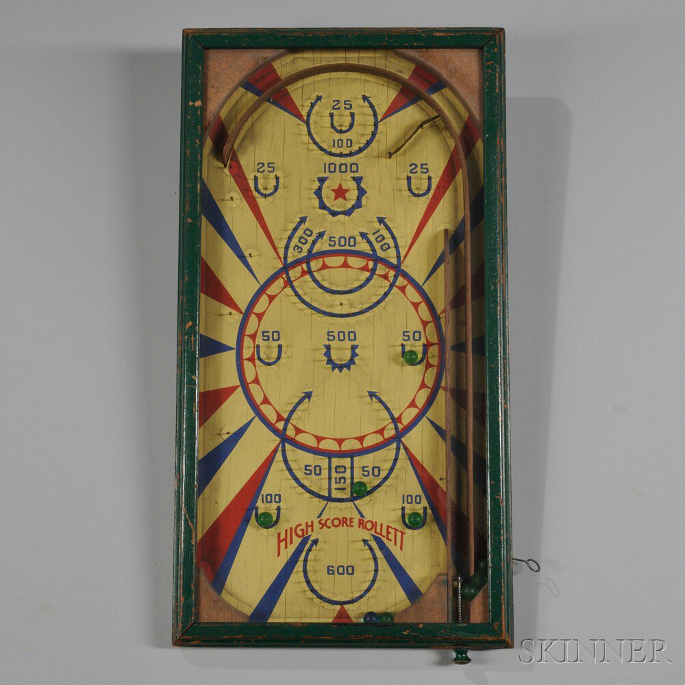 Appraisal: High Score Rollett Pinball Game th th century the green-painted