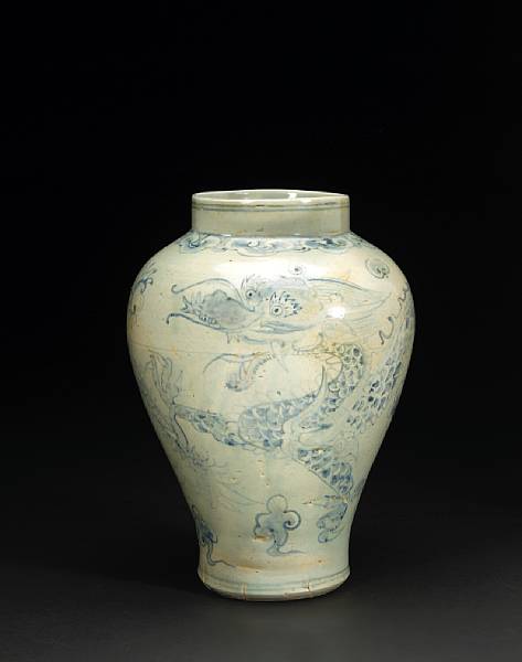 Appraisal: A blue and white porcelain dragon jar Joseon Dynasty th