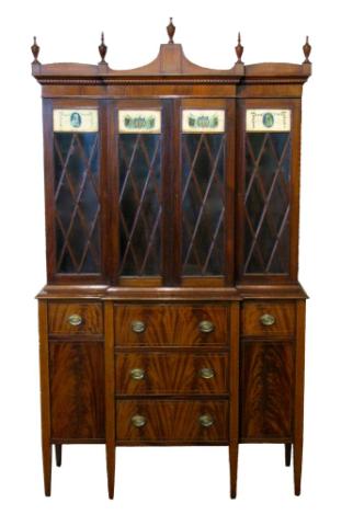 Appraisal: Federal-style breakfront bookcase secretary mahogany circa 's 's inlaid trim