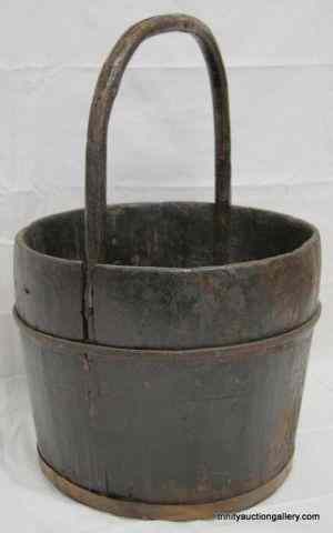 Appraisal: Primitive Wooden Water Bucket w Wood HandleThis is a nice