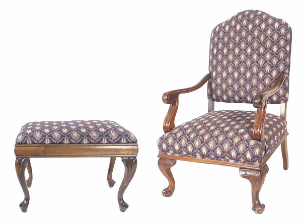 Appraisal: A Georgian style walnut armchair and stool height of chair