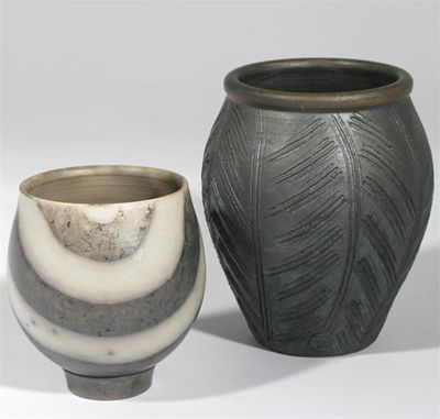 Appraisal: A raku unomi by Tim Andrews alternate silver-grey and white