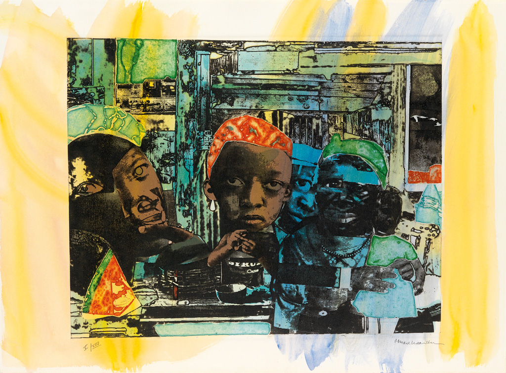 Appraisal: ROMARE BEARDEN - The Train Color aquatint etching and photo