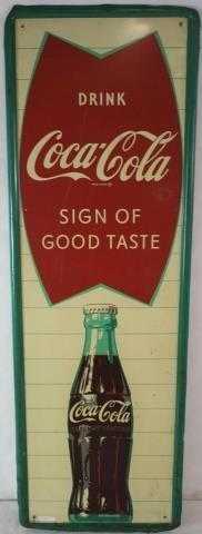 Appraisal: MID- TH CENTURY LITHOGRAPHED TIN COCA COLA SIGN GREEN BORDER