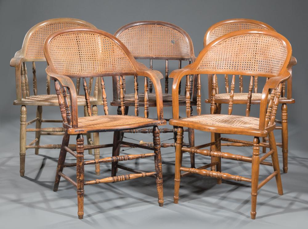 Appraisal: Group of Five Capatain's Chairs c - barrel form caned